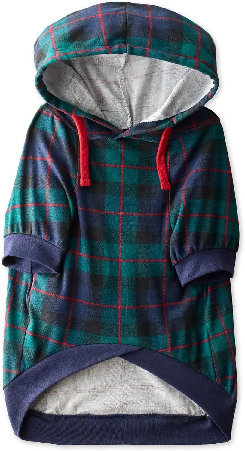 100% Organic Cotton Rocky - The Comfy Dog Hoodie Pet Coat for Small, Medium and Large Dogs, Black Watch Plaid, XX-Small