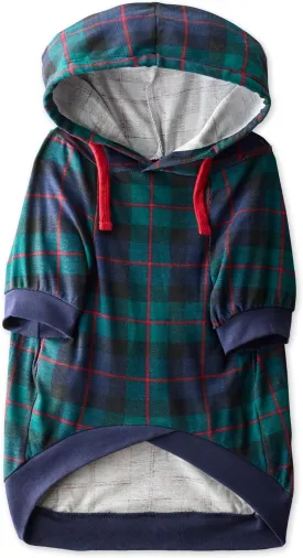 100% Organic Cotton Rocky - The Comfy Dog Hoodie Pet Coat for Small, Medium and Large Dogs, Black Watch Plaid, XX-Small