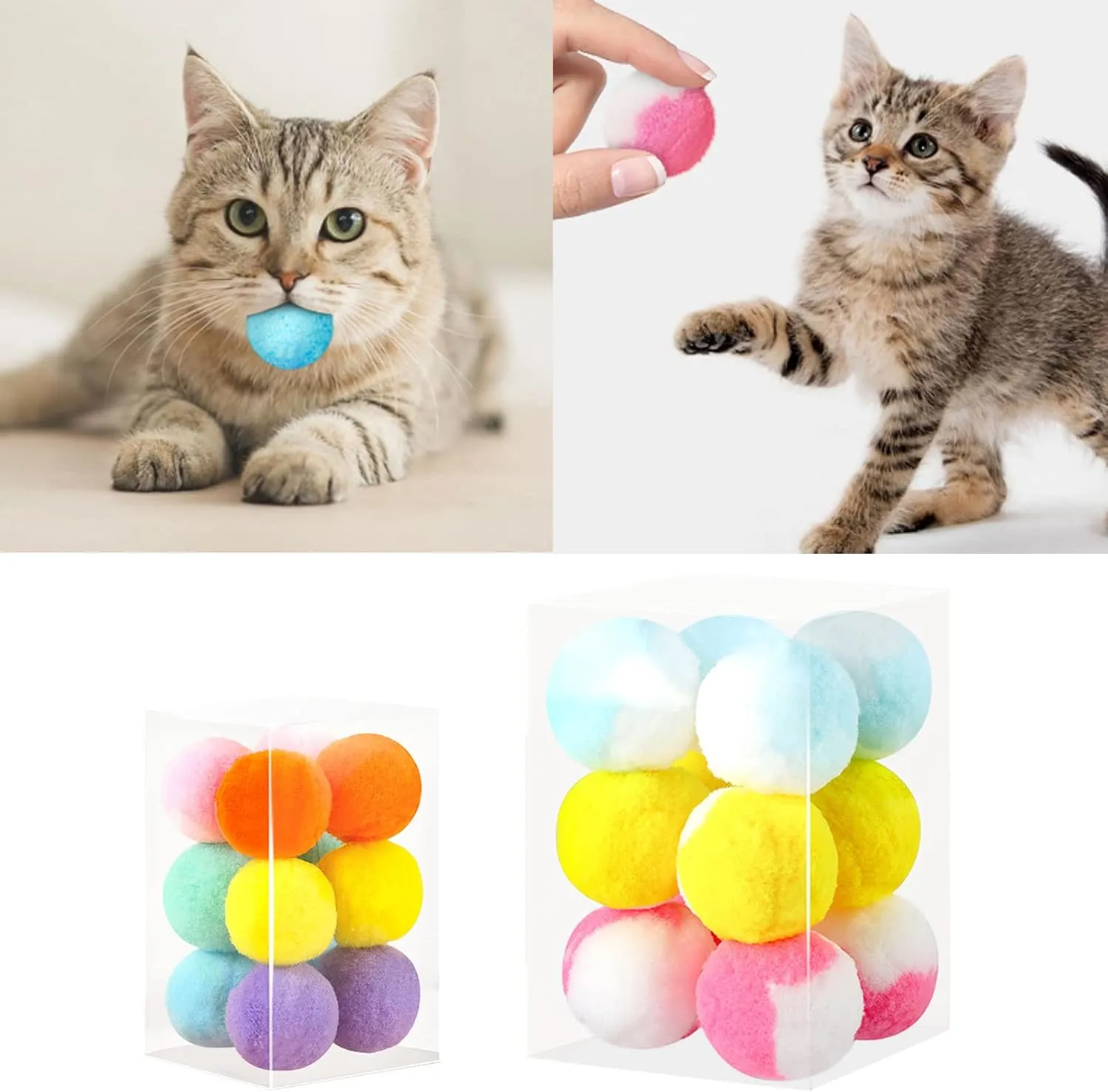 12 Pcs 1.8 1.2" Balls for Cats Soft Plush for Kitten Interactive Playing Quiet Colorful for T