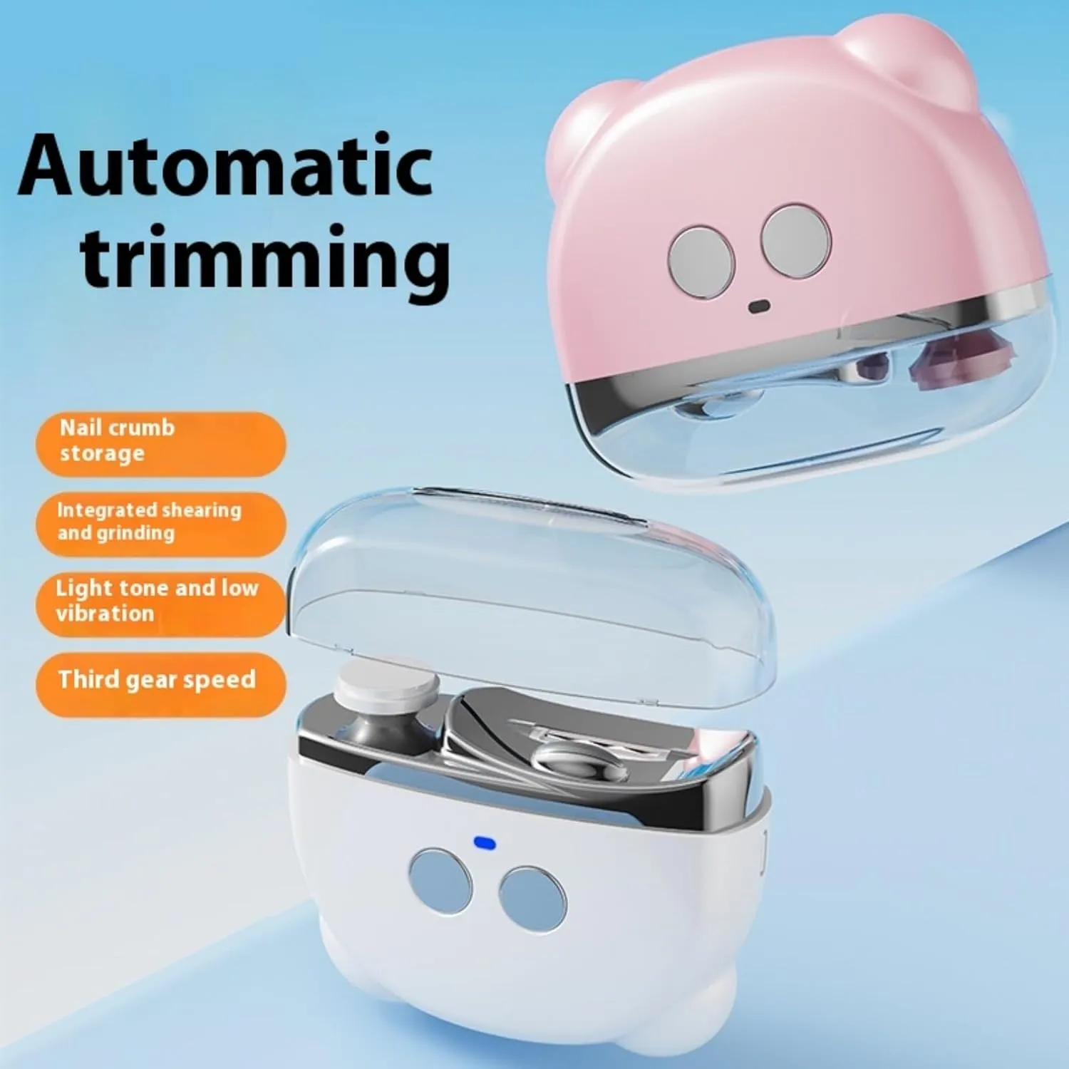 2 in 1 Electric Nail Grooming Tool - 3 - Level Speed Adjustment for Every Nail, Dead - Quiet, Featuring LED - Great for Everyone, Whether Men, Seniors, Adults, Kids or Toddlers (Pink)