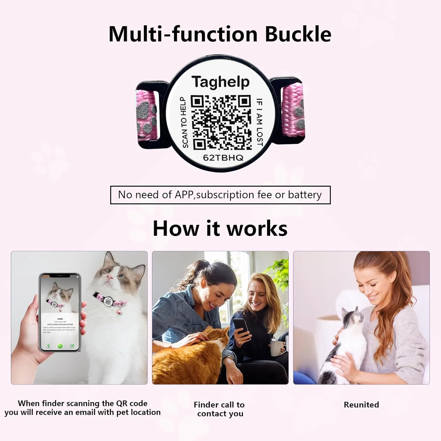 2 Pack Cat Collar with QR Code Name Tag, Smart QR ID tag,Personalized Reflective Cat Collar Breakaway with Bell for Boy & Girl Kitten Cute cat Paws (Blue & Orange)