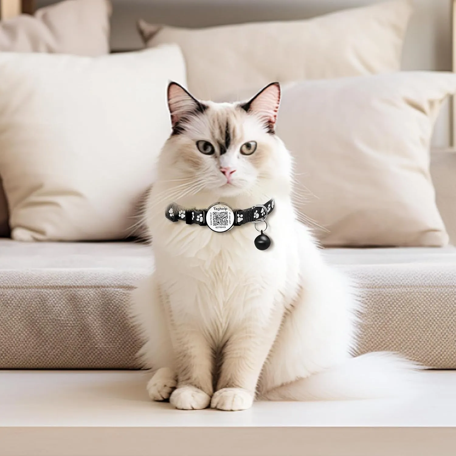2 Pack Cat Collar with QR Code Name Tag, Smart QR ID tag,Personalized Reflective Cat Collar Breakaway with Bell for Boy & Girl Kitten Cute cat Paws (Blue & Orange)