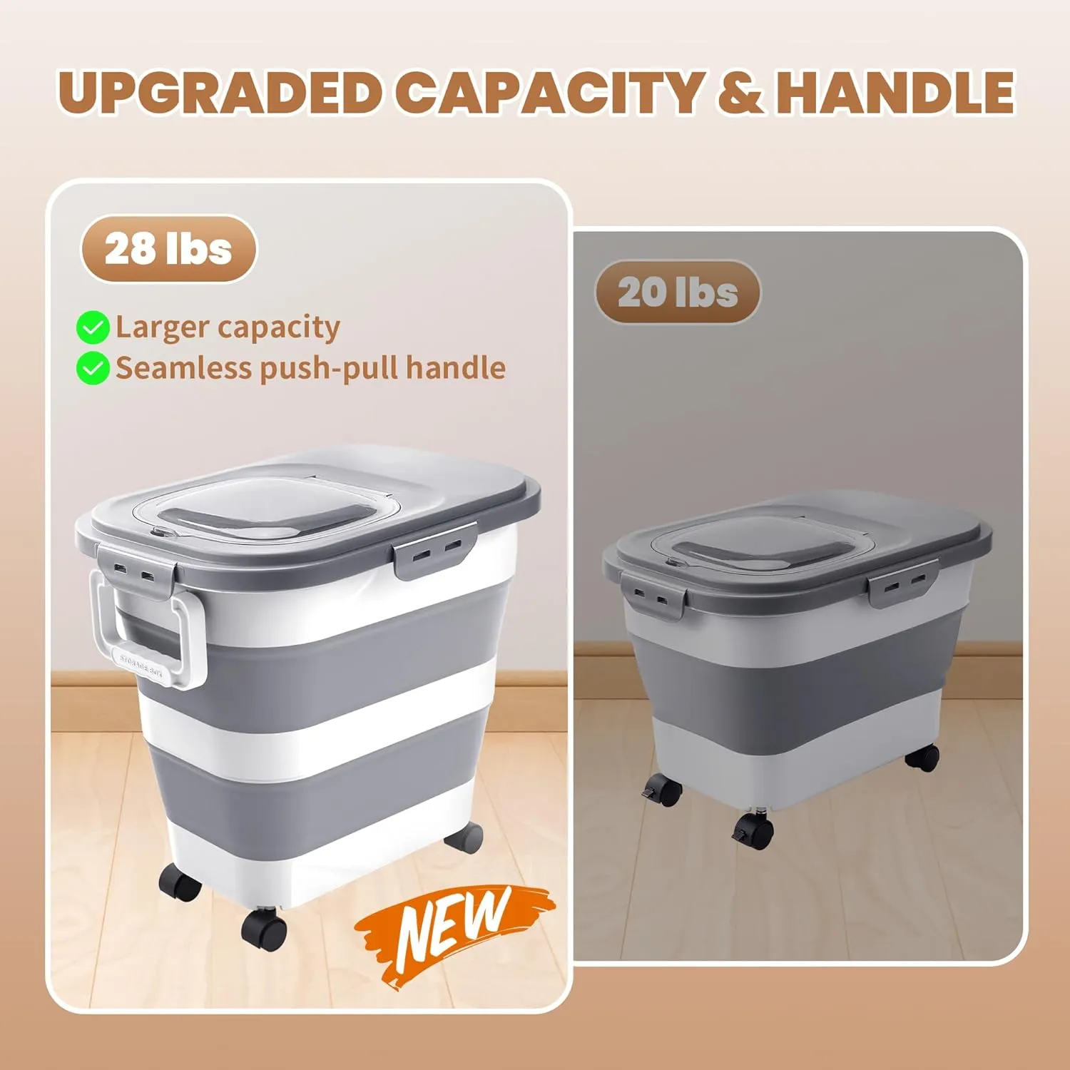 25-28 Lbs Dog Food Storage Container with Airtight Lid,Collapsible Dog Food Container with Wheels,Handle,Large Pet food storage Container with Scoop,Small Food Jar for Pets