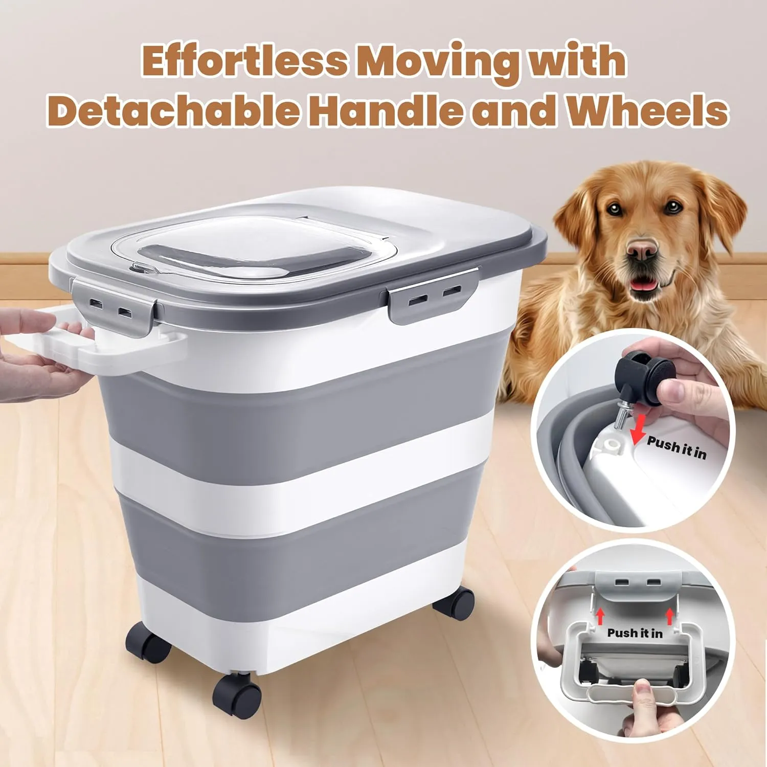 25-28 Lbs Dog Food Storage Container with Airtight Lid,Collapsible Dog Food Container with Wheels,Handle,Large Pet food storage Container with Scoop,Small Food Jar for Pets