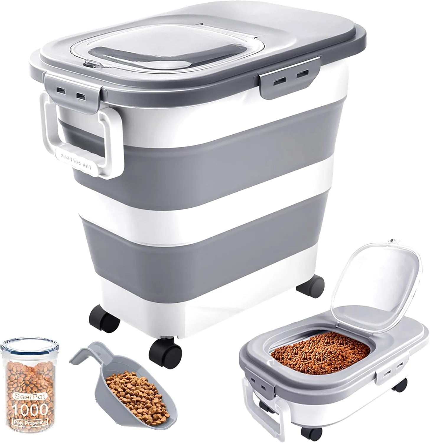 25-28 Lbs Dog Food Storage Container with Airtight Lid,Collapsible Dog Food Container with Wheels,Handle,Large Pet food storage Container with Scoop,Small Food Jar for Pets
