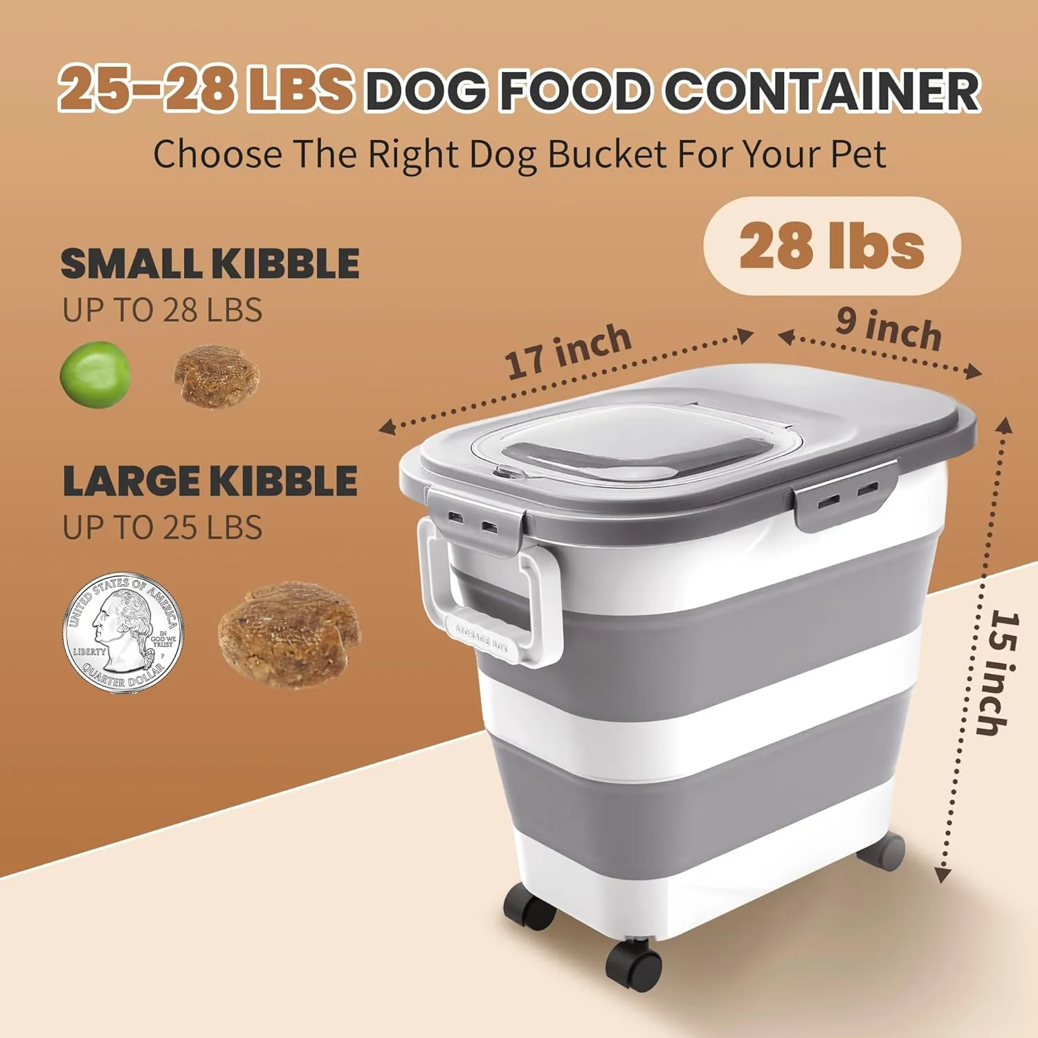 25-28 Lbs Dog Food Storage Container with Airtight Lid,Collapsible Dog Food Container with Wheels,Handle,Large Pet food storage Container with Scoop,Small Food Jar for Pets