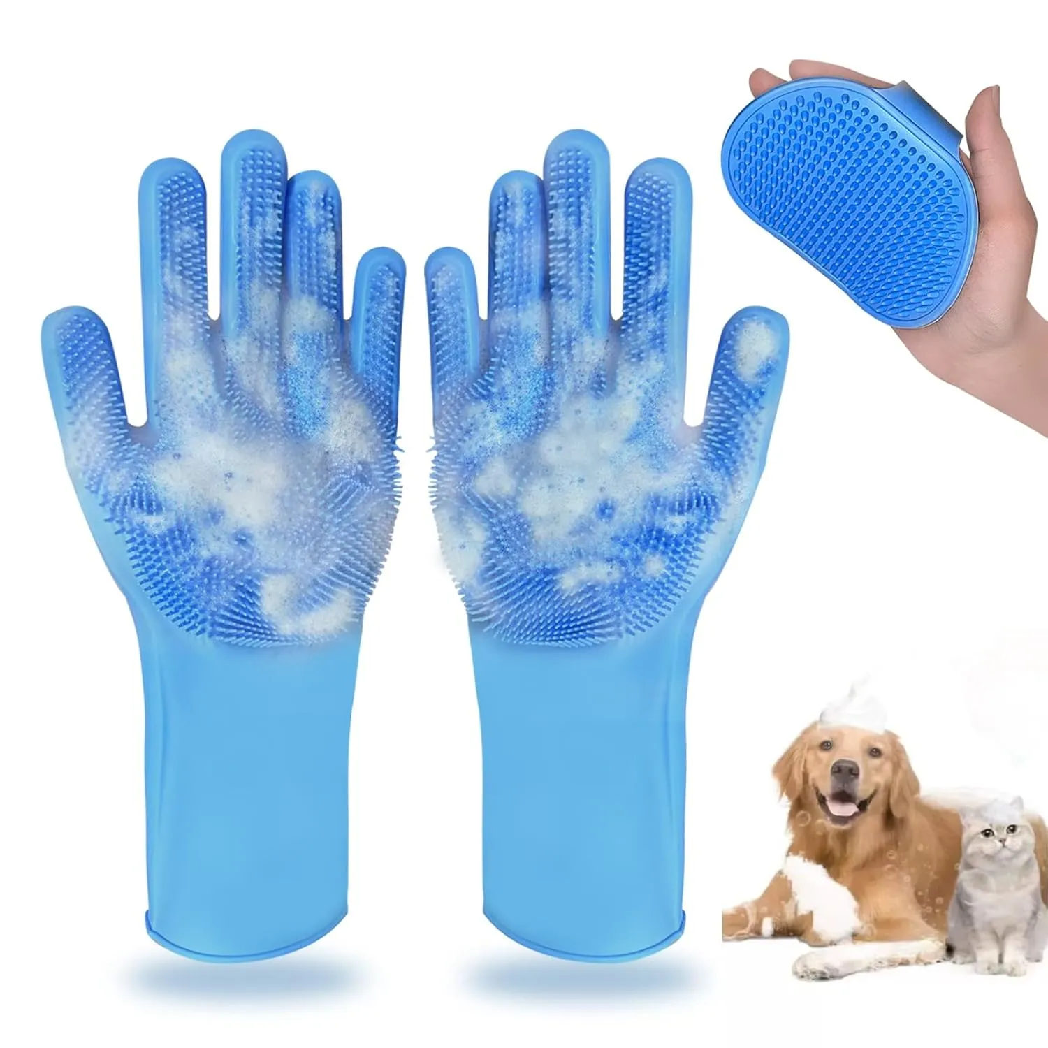 2pcs dog washing gloves and dog bath brush, 2-in-1 pet shower set | Suitable for dogs, cats, bath massage, and pet grooming