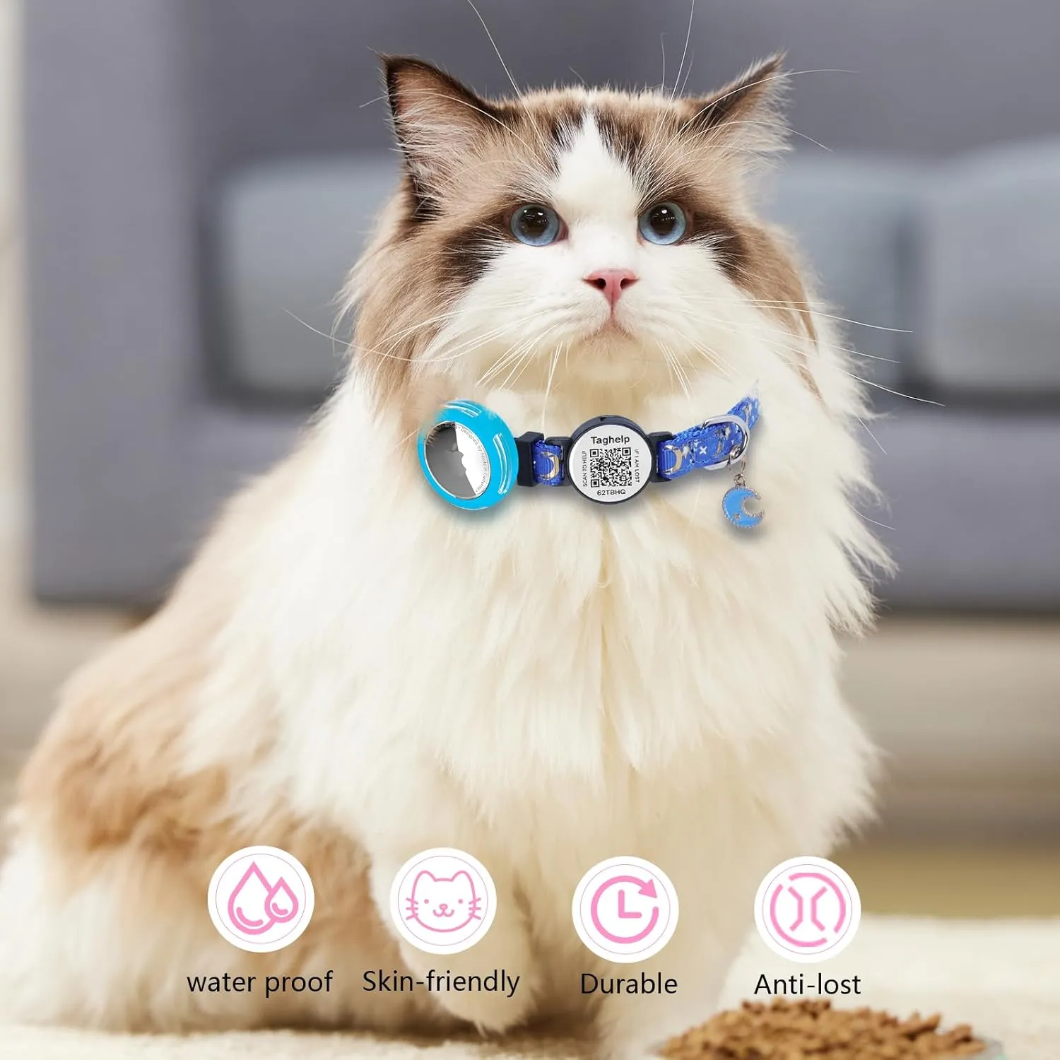 3 Pack Breakaway Cat Collars with Bell - Adjustable Apple Waterproof Airtag Holder for Cats, Safety Buckle for Girl & Boy Pets - Ideal Pet Supplies & Gifts (Black, Blue, Pink)