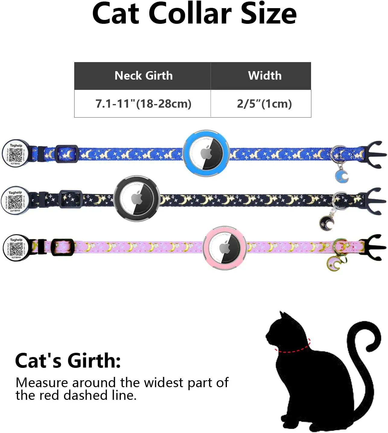 3 Pack Breakaway Cat Collars with Bell - Adjustable Apple Waterproof Airtag Holder for Cats, Safety Buckle for Girl & Boy Pets - Ideal Pet Supplies & Gifts (Black, Blue, Pink)