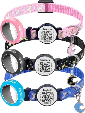 3 Pack Breakaway Cat Collars with Bell - Adjustable Apple Waterproof Airtag Holder for Cats, Safety Buckle for Girl & Boy Pets - Ideal Pet Supplies & Gifts (Black, Blue, Pink)