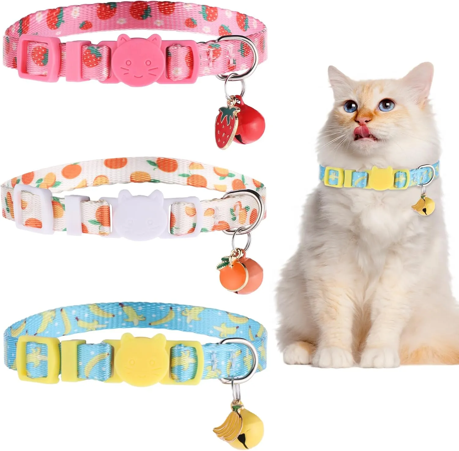 3 Pack Kitten Collar Breakaway with Bell & Pendant Adjustable Kitten Collars with Safety Buckle for Girl Boy Cats Puppy and Small Pets (3 Color)