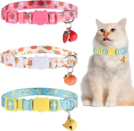3 Pack Kitten Collar Breakaway with Bell & Pendant Adjustable Kitten Collars with Safety Buckle for Girl Boy Cats Puppy and Small Pets (3 Color)