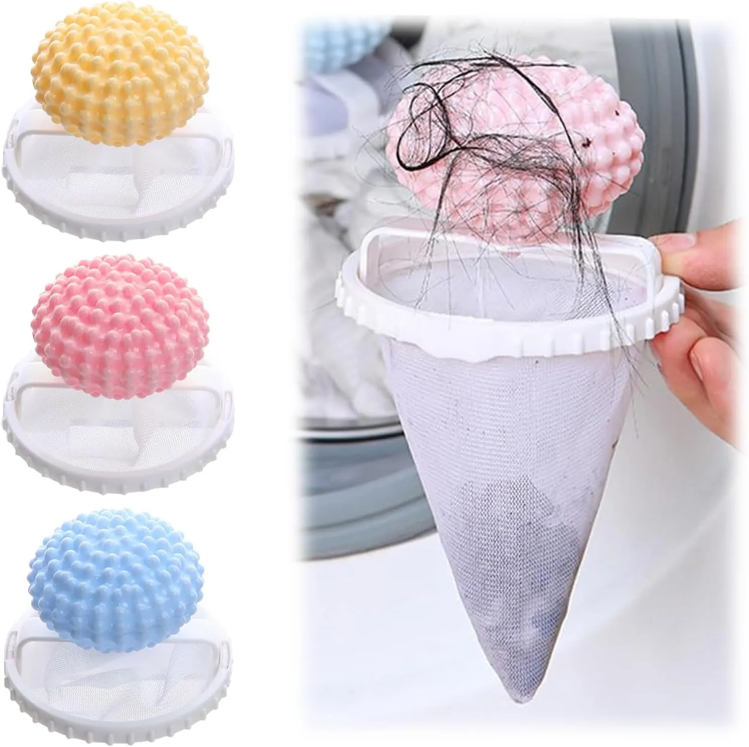 3Pcs-Pet Hair Remover for Laundry,Floating Hair Filtering Mesh Remova, Dog Hair Remover for Laundry,2025 New Washing Machine Hair Catcher (Blue Pink Yellow)