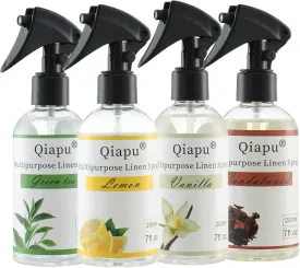 4-Pack Linen Spray Set  Vanilla, Sandalwood, Green Tea & Lemon Room Spray for Pillows, Sheets & Home Fragrance with Natural Essential Oils
