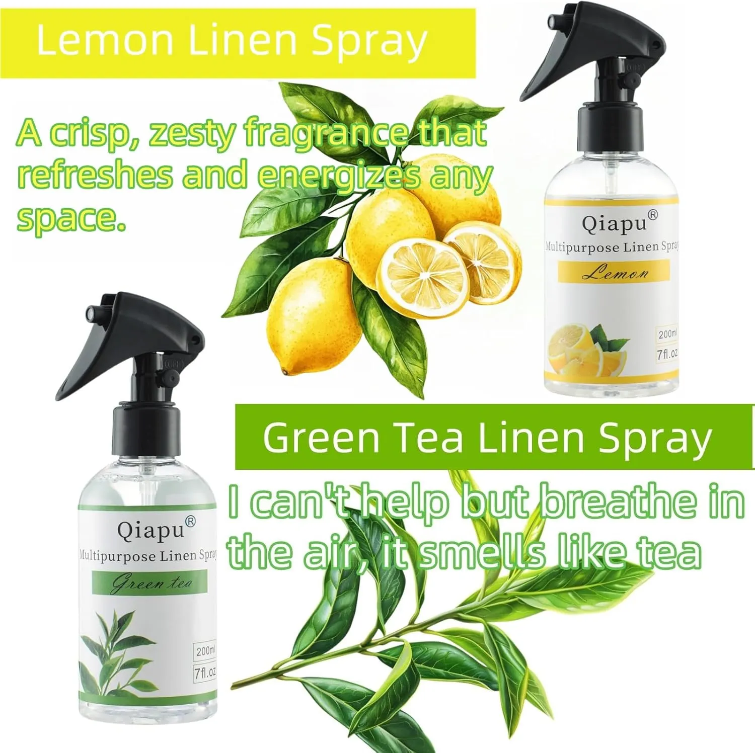 4-Pack Linen Spray Set  Vanilla, Sandalwood, Green Tea & Lemon Room Spray for Pillows, Sheets & Home Fragrance with Natural Essential Oils