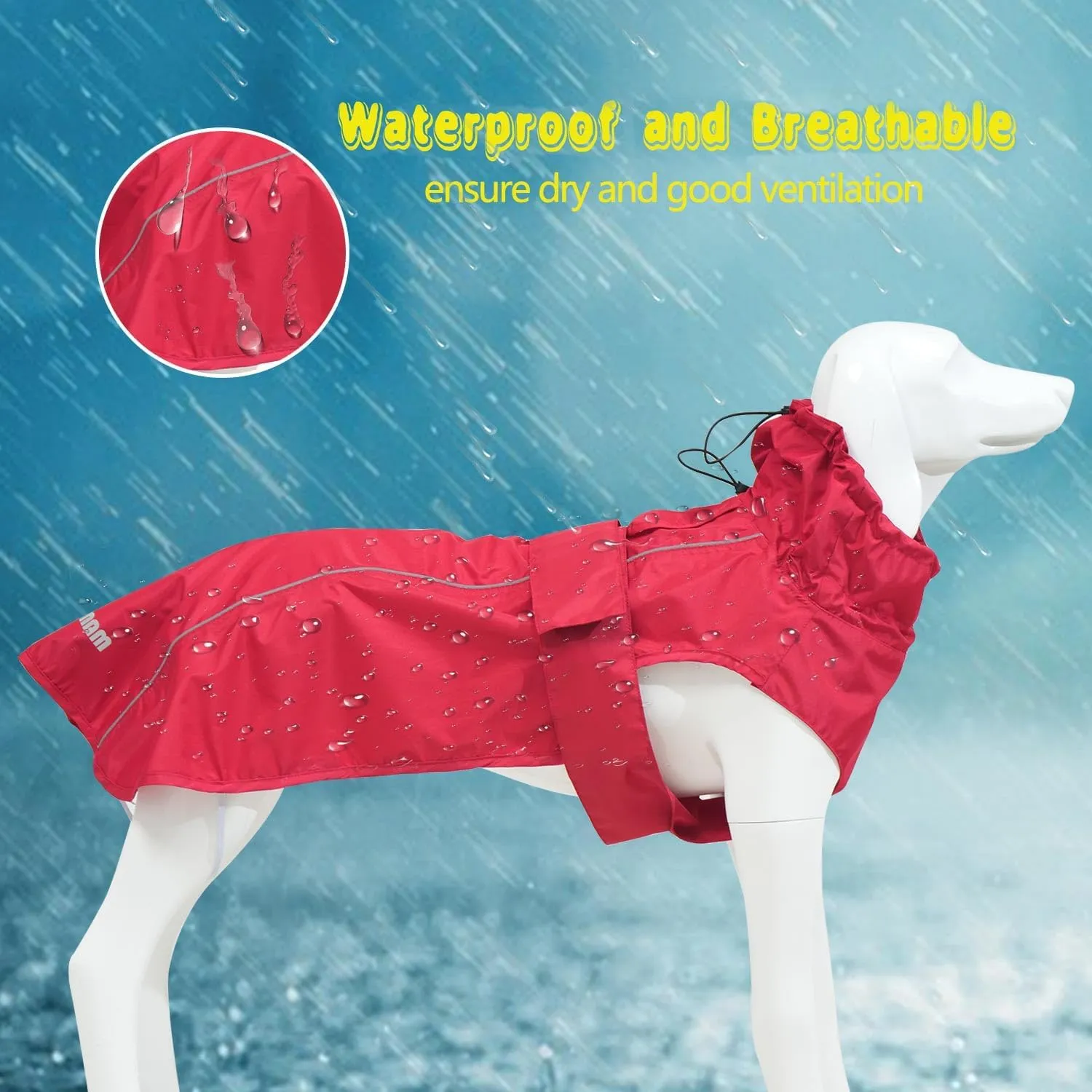 Adjustable Waterproof Dog Raincoat for Dogs,Lightweight Pet Rain Jacket Puppy Clothes with Reflective Strip for Small Medium Large Dogs (Red, X-Large)
