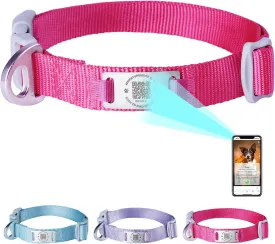 ADVENTUREMORE Smart ID Tag QR Code Nylon Dog Collar - Prevents Small, Medium, Large Dogs from Getting Lost at Night, Displays Owner and Pet Details - Durable, Adjustable, Thick-Rose-Small