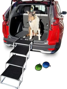 Automotive Pet Stairs | Dog Car Stairs Ramp for Large Dogs | Compact Portable Aluminum Foldable Pet Ladder with Non-Slip Surface | Lightweight Dog Steps for Cars SUV, High Beds & Trucks