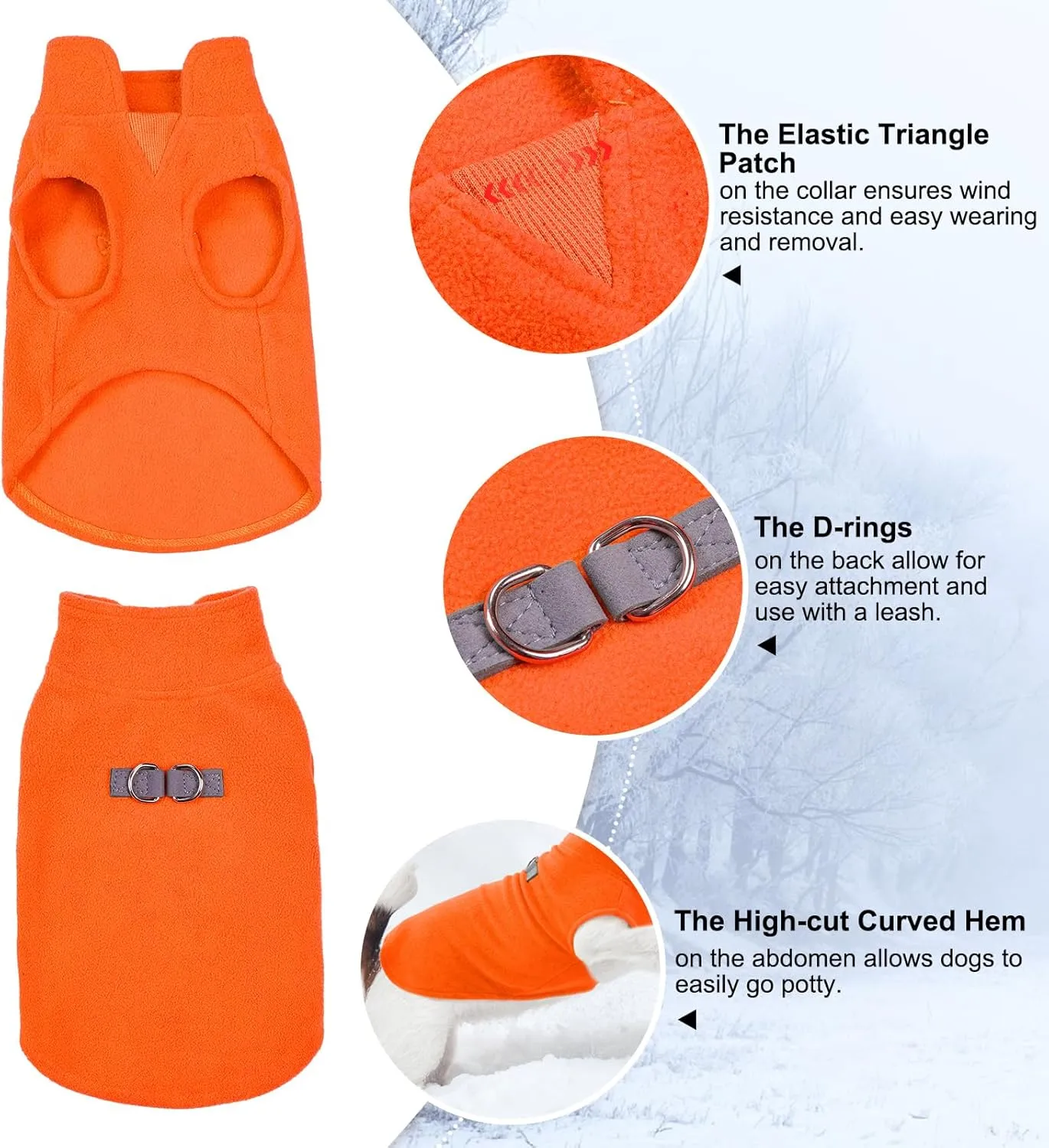 BEAUTYZOO Dog Fleece Vest Sweater Winter Jacket for Small and Medium Dogs with D-Ring Leash Cold Weather Coat Hoodie for XS S M Dogs Boy or Girls,Orange L