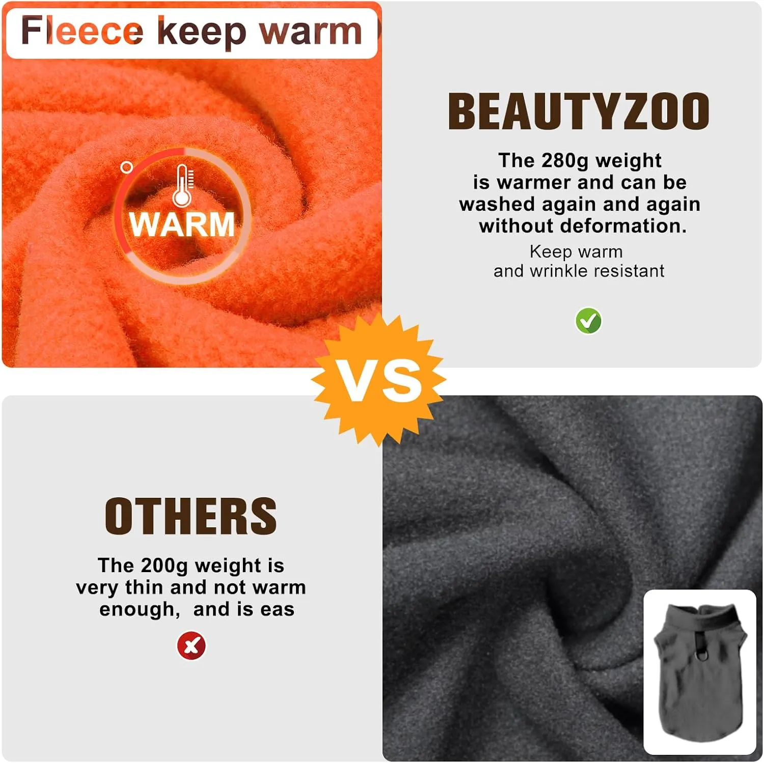 BEAUTYZOO Dog Fleece Vest Sweater Winter Jacket for Small and Medium Dogs with D-Ring Leash Cold Weather Coat Hoodie for XS S M Dogs Boy or Girls,Orange L