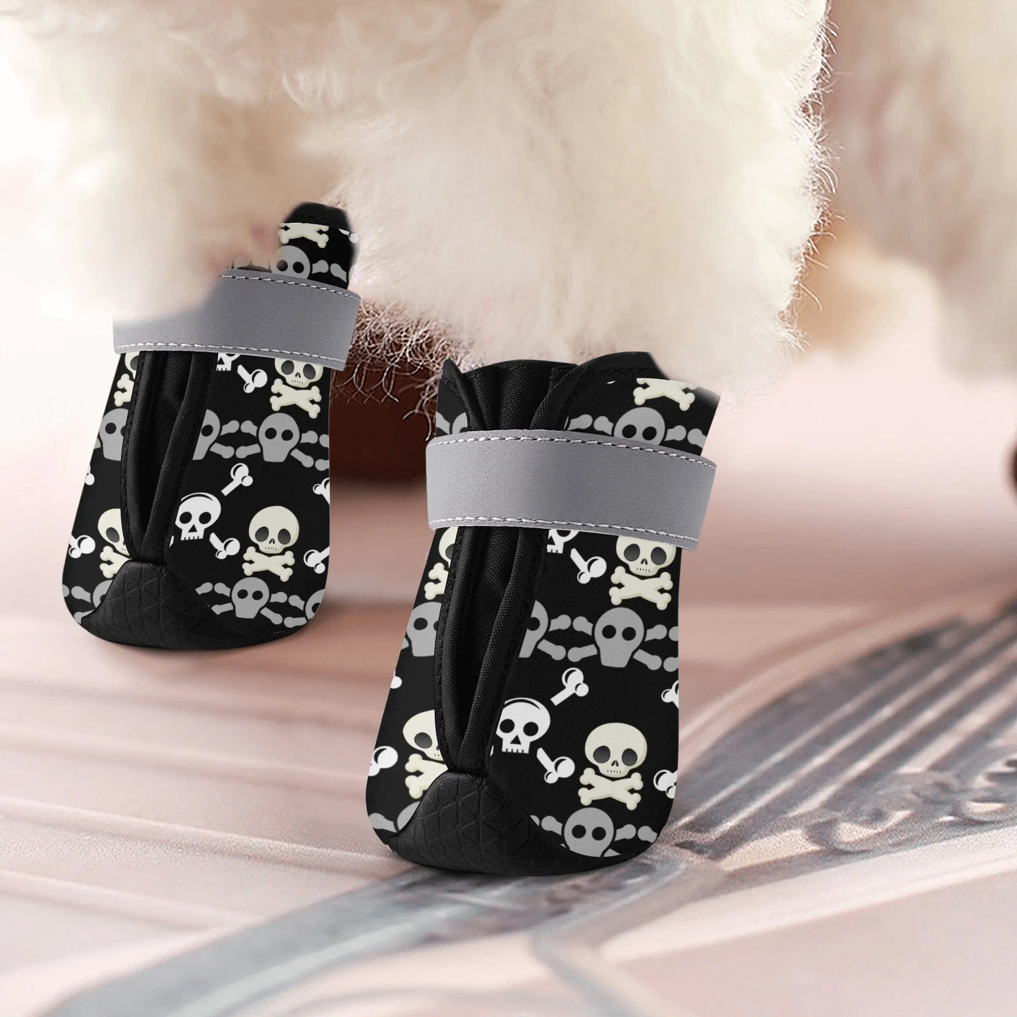 Black With White Skulls Non Slip Dog Socks