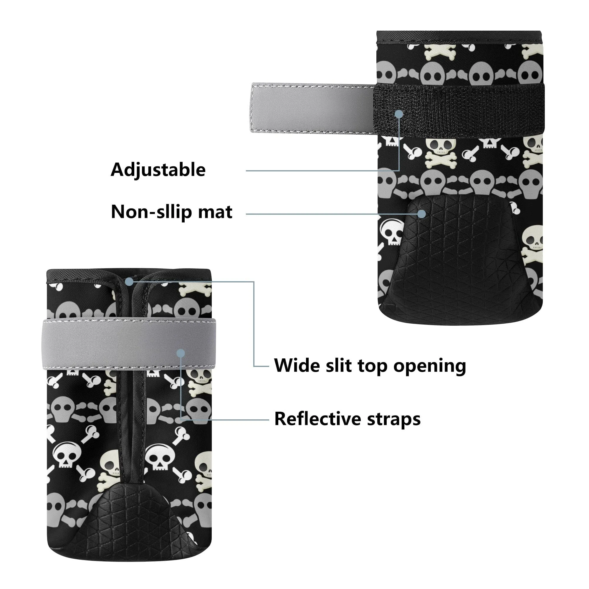 Black With White Skulls Non Slip Dog Socks