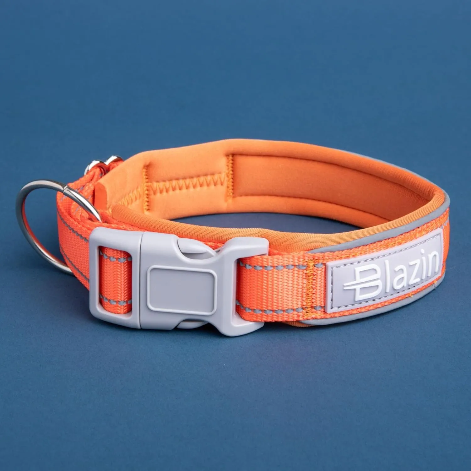 BLAZIN Reflective Dog Collar O-Ring Closure Design for Sensitive Dogs - Soft Neoprene Padding O So Comfy' Dog Collars - Waterproof (Medium, Orange)