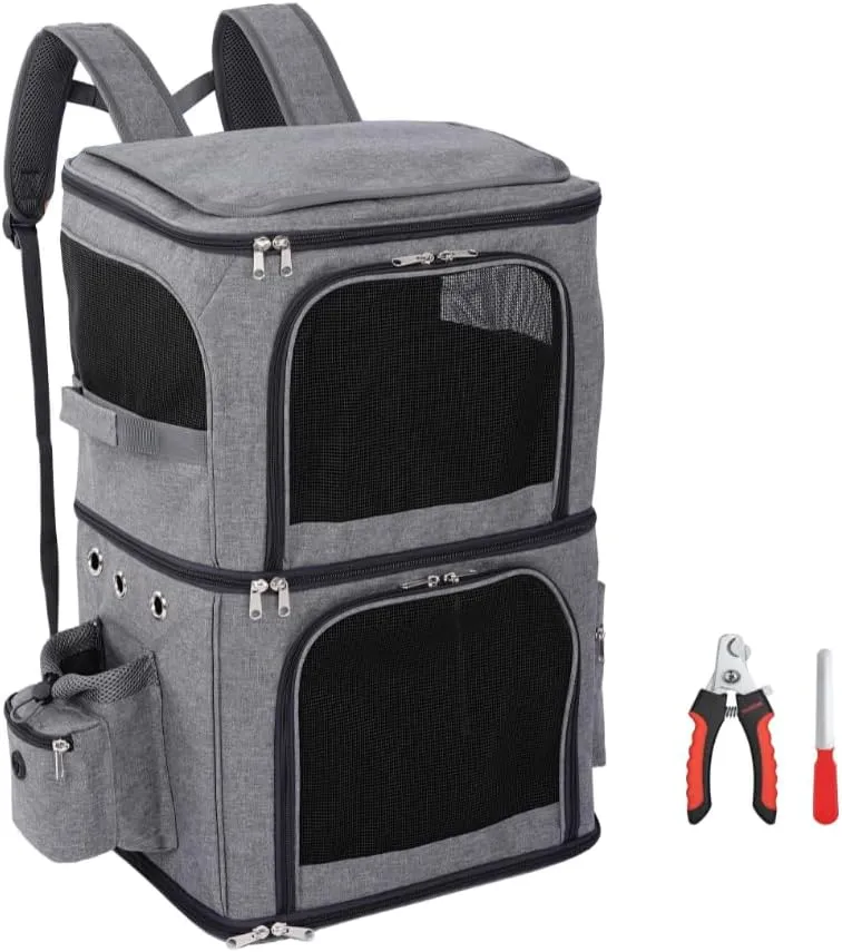 Cat & Dog Pet Backpack Travel Carrier- Double Compartment Back Pack Bag for Hiking, Carrying Small Dogs or Large Kitty Cats