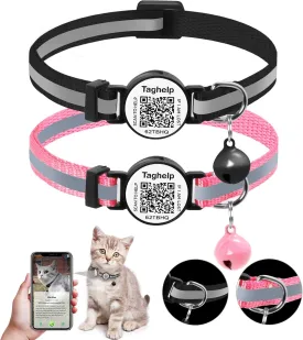 Cat Collars Breakaway with Cute Bell - 2 Pack Kitten Reflective Cat Collar with QR Code Smart ID tag Cat Collar for boy Girl Cats Shareable Pet Profile | No Subscription |NO APP (Black&Rose Red)