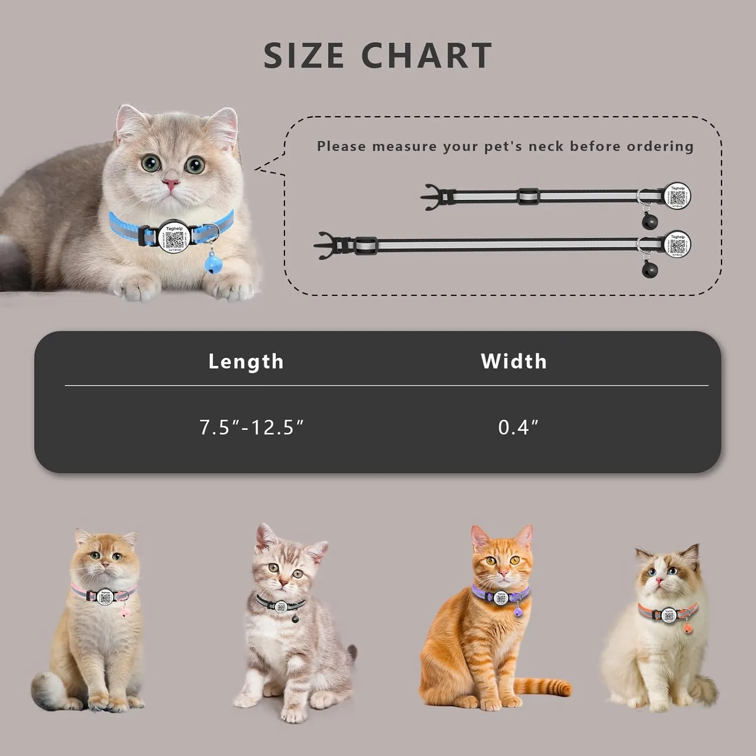 Cat Collars Breakaway with Cute Bell - 2 Pack Kitten Reflective Cat Collar with QR Code Smart ID tag Cat Collar for boy Girl Cats Shareable Pet Profile | No Subscription |NO APP (Black&Rose Red)