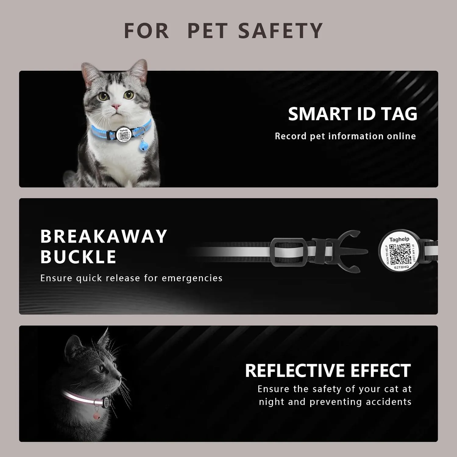 Cat Collars Breakaway with Cute Bell - 2 Pack Kitten Reflective Cat Collar with QR Code Smart ID tag Cat Collar for boy Girl Cats Shareable Pet Profile | No Subscription |NO APP (Black&Rose Red)