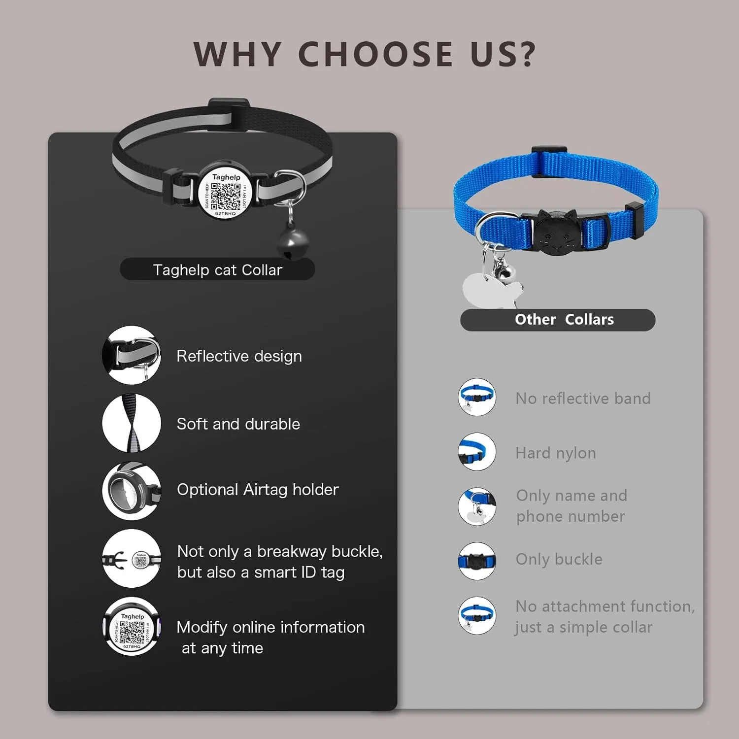 Cat Collars Breakaway with Cute Bell - 2 Pack Kitten Reflective Cat Collar with QR Code Smart ID tag Cat Collar for boy Girl Cats Shareable Pet Profile | No Subscription |NO APP (Black&Rose Red)