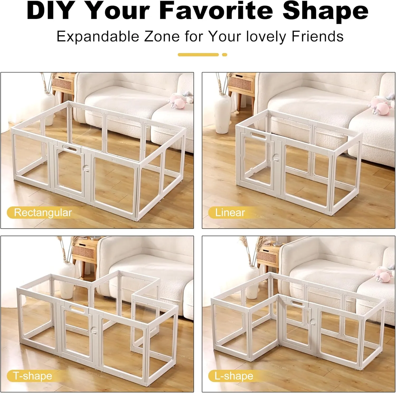Clear Acrylic Plastic Dog Playpen Indoor - Easy Assemble Small Pet Play Pen for Puppy Cat Rabbit Pig Transparent Fence Enclosure Crate Kennel Whelping Cage (White, 2 Panel)