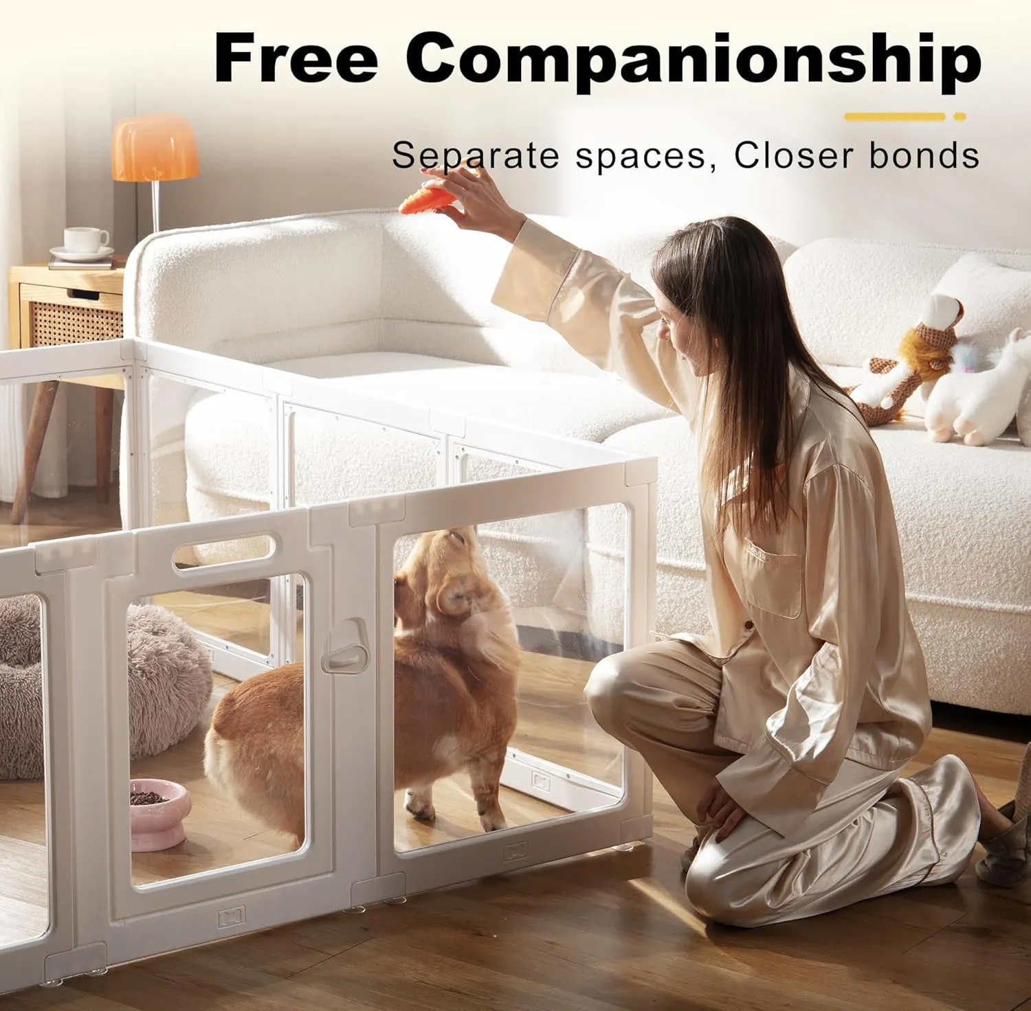 Clear Acrylic Plastic Dog Playpen Indoor - Easy Assemble Small Pet Play Pen for Puppy Cat Rabbit Pig Transparent Fence Enclosure Crate Kennel Whelping Cage (White, 2 Panel)