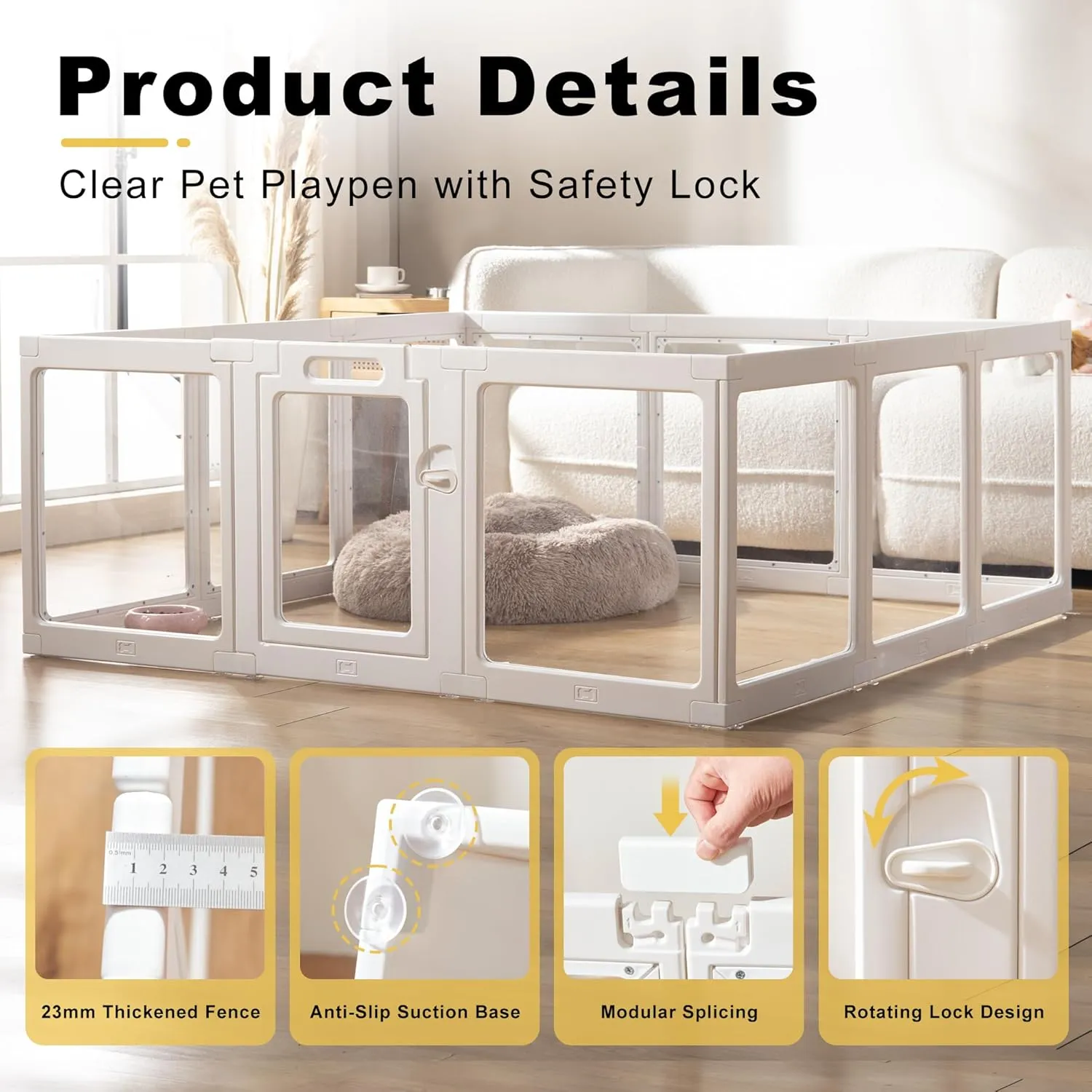 Clear Acrylic Plastic Dog Playpen Indoor - Easy Assemble Small Pet Play Pen for Puppy Cat Rabbit Pig Transparent Fence Enclosure Crate Kennel Whelping Cage (White, 2 Panel)