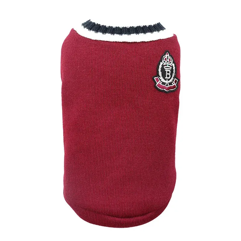 College Style V-neck Dog Cat Sweater - Teddy Knitted Vest for Pets - Warm Winter Clothes Apparel for Small, Medium, Large Dogs and Cats