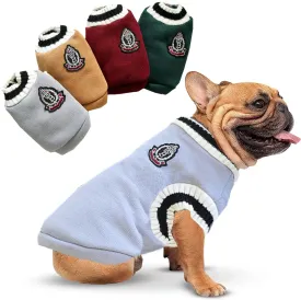 College Style V-neck Dog Cat Sweater - Teddy Knitted Vest for Pets - Warm Winter Clothes Apparel for Small, Medium, Large Dogs and Cats