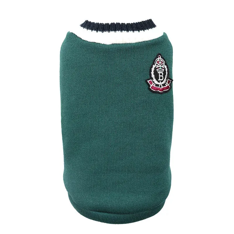 College Style V-neck Dog Cat Sweater - Teddy Knitted Vest for Pets - Warm Winter Clothes Apparel for Small, Medium, Large Dogs and Cats