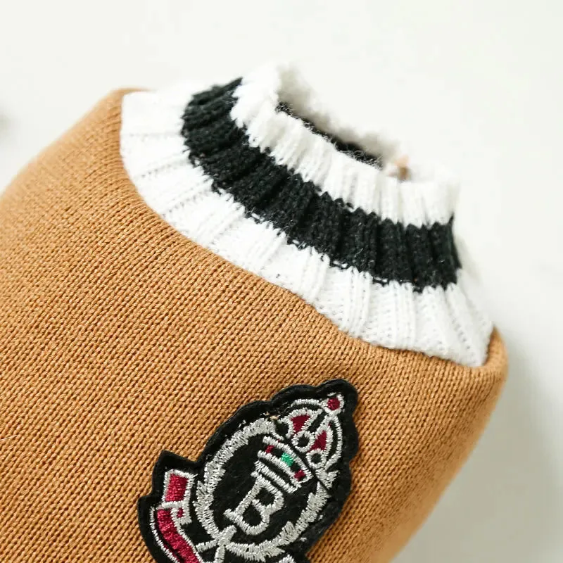 College Style V-neck Dog Cat Sweater - Teddy Knitted Vest for Pets - Warm Winter Clothes Apparel for Small, Medium, Large Dogs and Cats