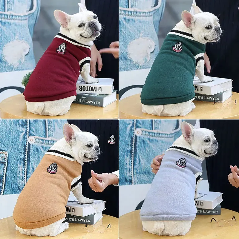 College Style V-neck Dog Cat Sweater - Teddy Knitted Vest for Pets - Warm Winter Clothes Apparel for Small, Medium, Large Dogs and Cats