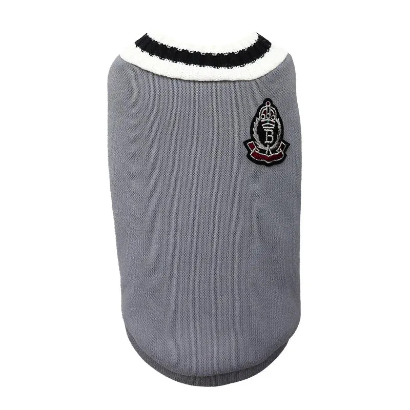 College Style V-neck Dog Cat Sweater - Teddy Knitted Vest for Pets - Warm Winter Clothes Apparel for Small, Medium, Large Dogs and Cats