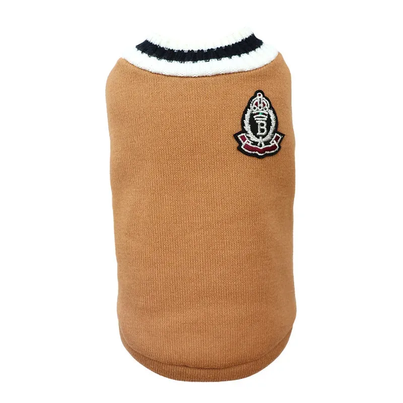 College Style V-neck Dog Cat Sweater - Teddy Knitted Vest for Pets - Warm Winter Clothes Apparel for Small, Medium, Large Dogs and Cats