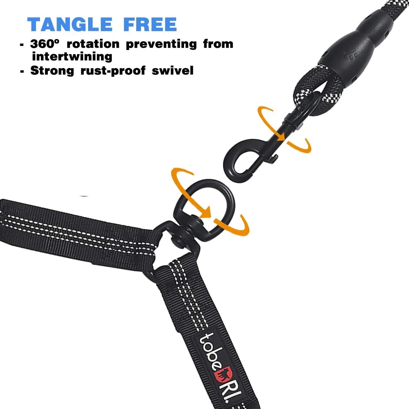 Comfortable Dual Dog Leash Tangle Free with Shock Absorbing Bungee Reflective 2 Dog Leashes for Large Medium Small Dogs (Black 0-25 lbs)
