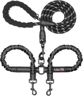 Comfortable Dual Dog Leash Tangle Free with Shock Absorbing Bungee Reflective 2 Dog Leashes for Large Medium Small Dogs (Black 0-25 lbs)