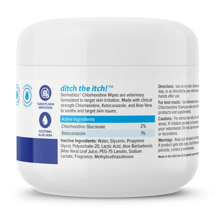 Dermabliss™ Anti-Bacterial & Anti-Fungal Chlorhexidine Wipes - VetPass Free Sample