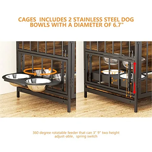 Dog Crate Furniture-Style Cages for Small Dogs Indoor Heavy Duty Super Sturdy Dog Kennels with 2 Stainless Steel Bowls