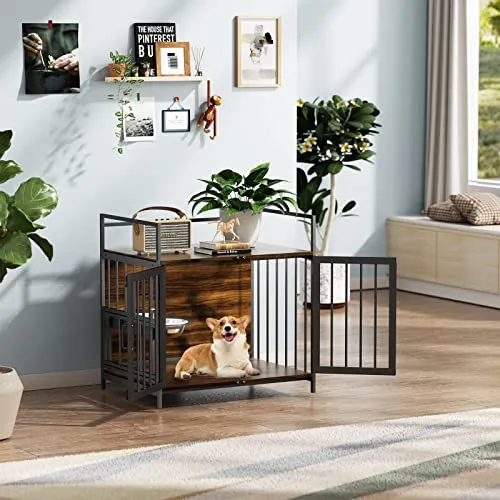 Dog Crate Furniture-Style Cages for Small Dogs Indoor Heavy Duty Super Sturdy Dog Kennels with 2 Stainless Steel Bowls