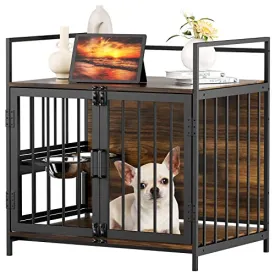Dog Crate Furniture-Style Cages for Small Dogs Indoor Heavy Duty Super Sturdy Dog Kennels with 2 Stainless Steel Bowls