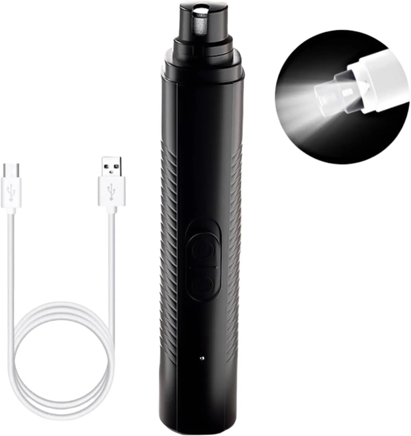 Dog Nail Grinder - USB Rechargeable - LED Light - Professional Electric Pet Nail Trimmer Painless Paws Grooming & Smoothing for Small Medium Large Dogs & Cats (Black)