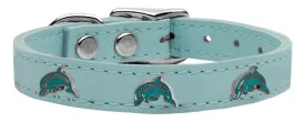 Dolphin Widget Genuine Leather Dog Collar Baby Blue 20